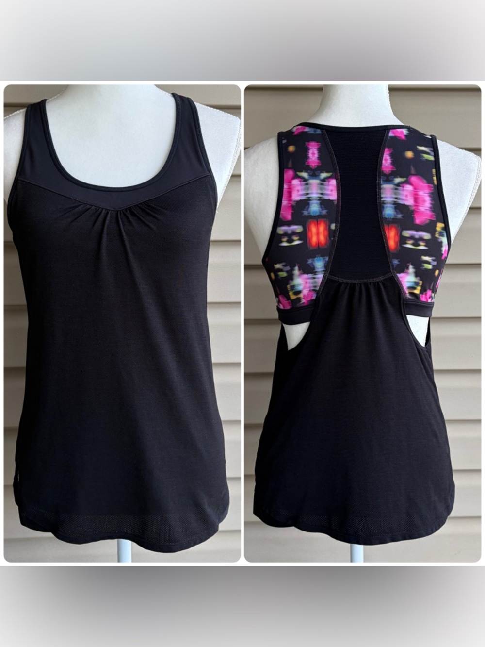 •Athleta• Black Mesh Racerback Tank w/ Built-In Sports Bra - Size Small